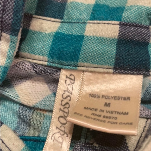 Passport green white plaid button collared blouse - Picture 2 of 2